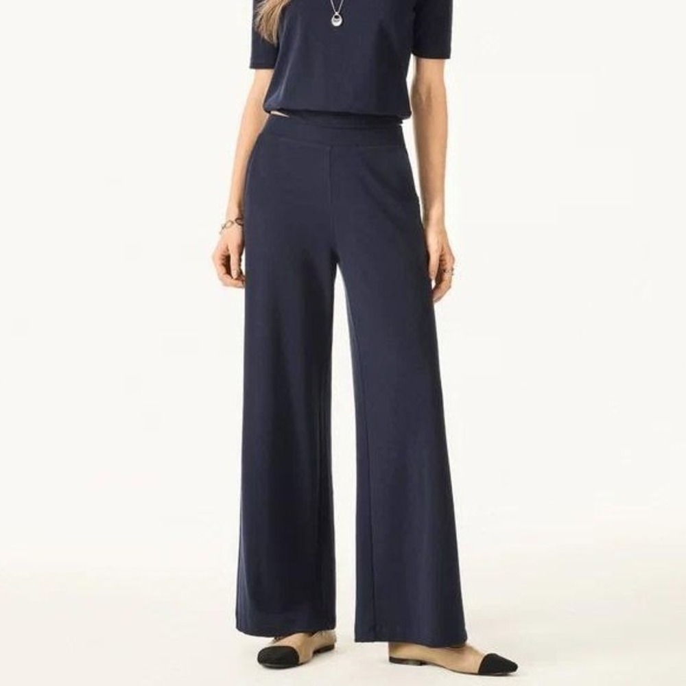 OGL Lyocell Wool Mid Rise Wide Leg Pull-on Pant XS Smoky Navy Pockets Stretch